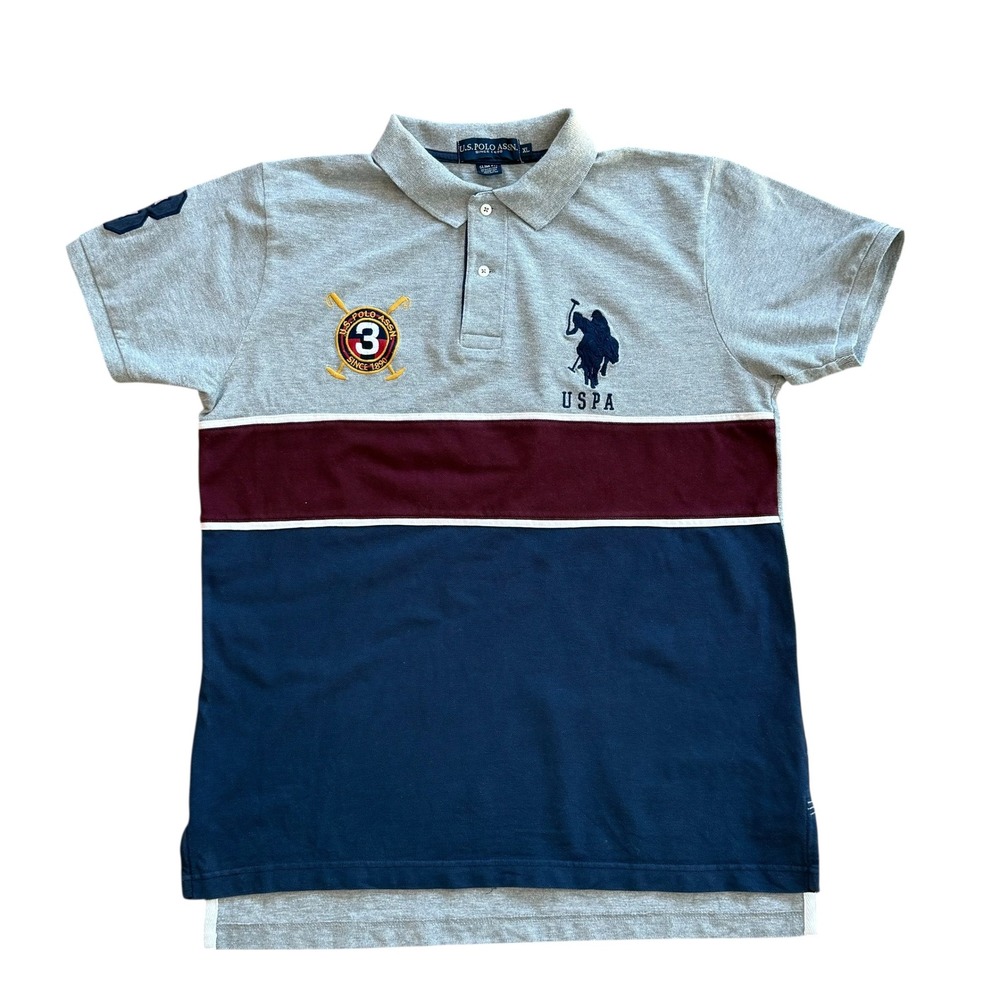 US Polo Assn Mens XL‎ Slim Fit Colorblock Polo Shirt Gray Navy